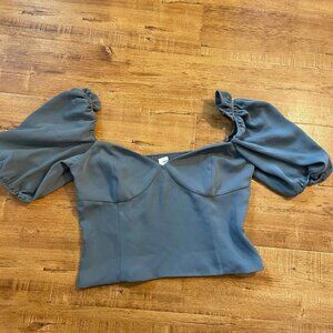 Womens Wilfred crop top shirt blue‎ 1X  scrunched bubble sleeves